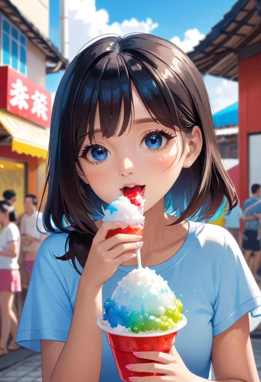 Beautiful girl eating shaved ice