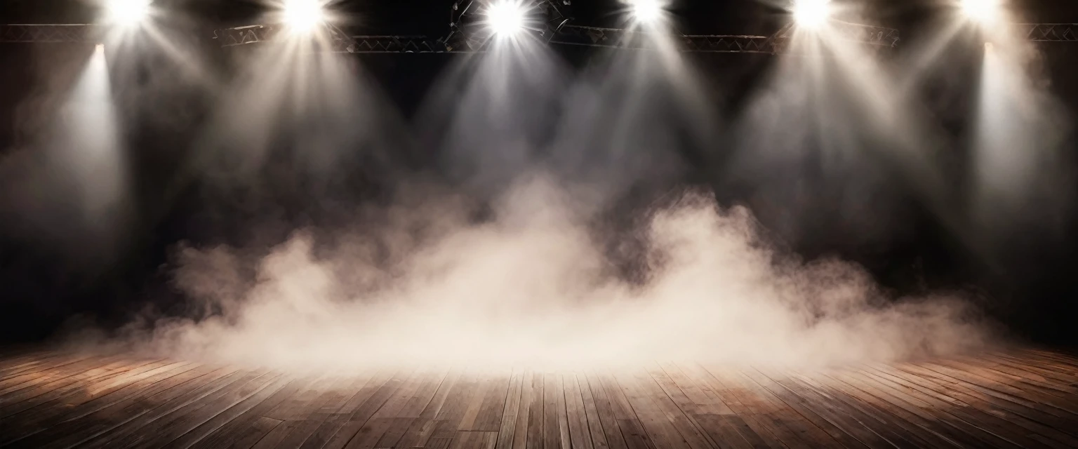 Empty stage with spotlights and smoke banner background with copy space