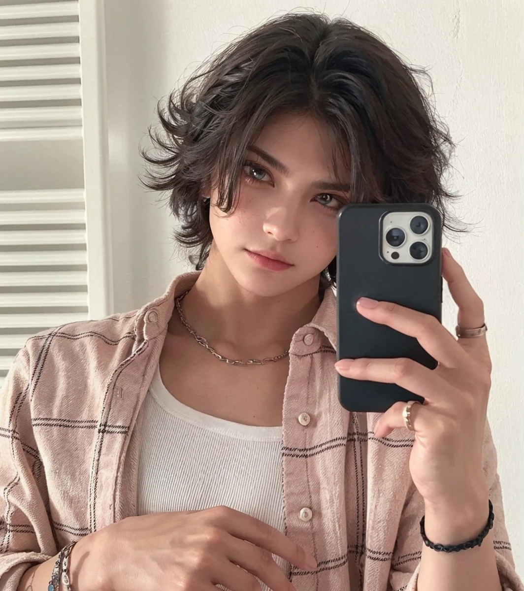 Just replace face, male face without errors , fingers without deformities and make dark clothes in black tones, same clothes just change color to black and put black nails on her hands, 