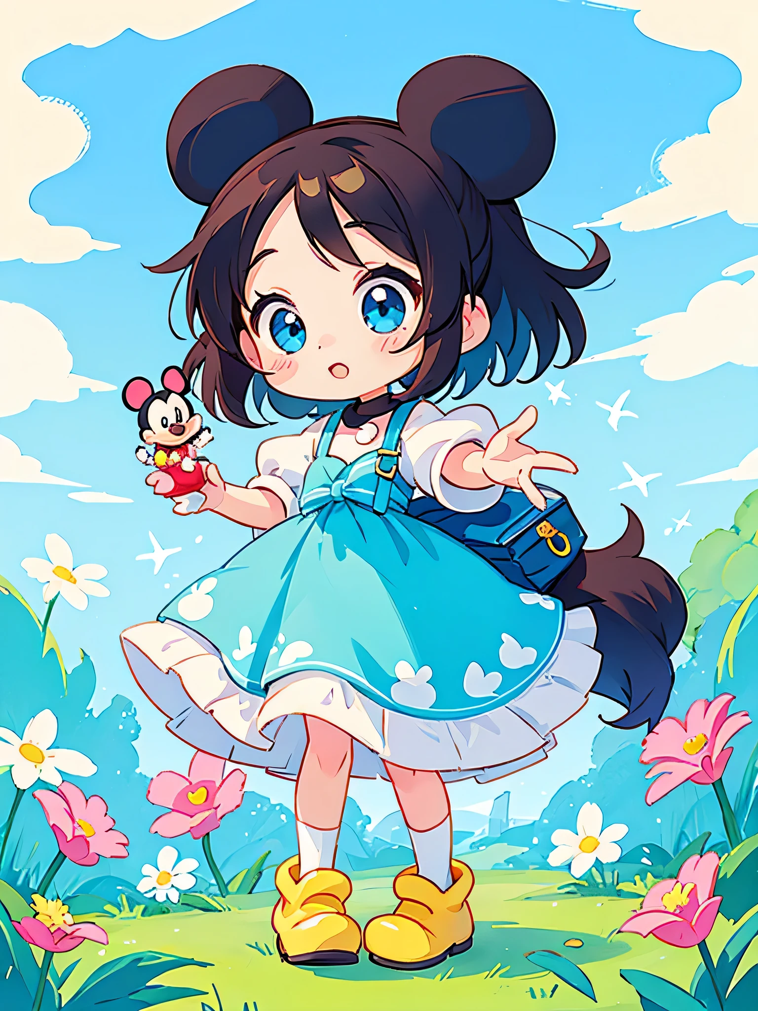 Disney Style, Kawaii Design, most beautiful girl ever、Chibi, beautiful spring afternoon、Cute Mickey Mouse