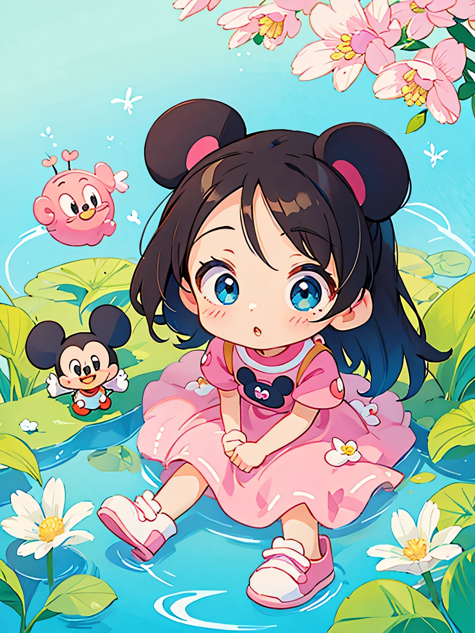 Disney Style, Kawaii Design, most beautiful girl ever、Chibi, beautiful spring afternoon、Cute Mickey Mouse