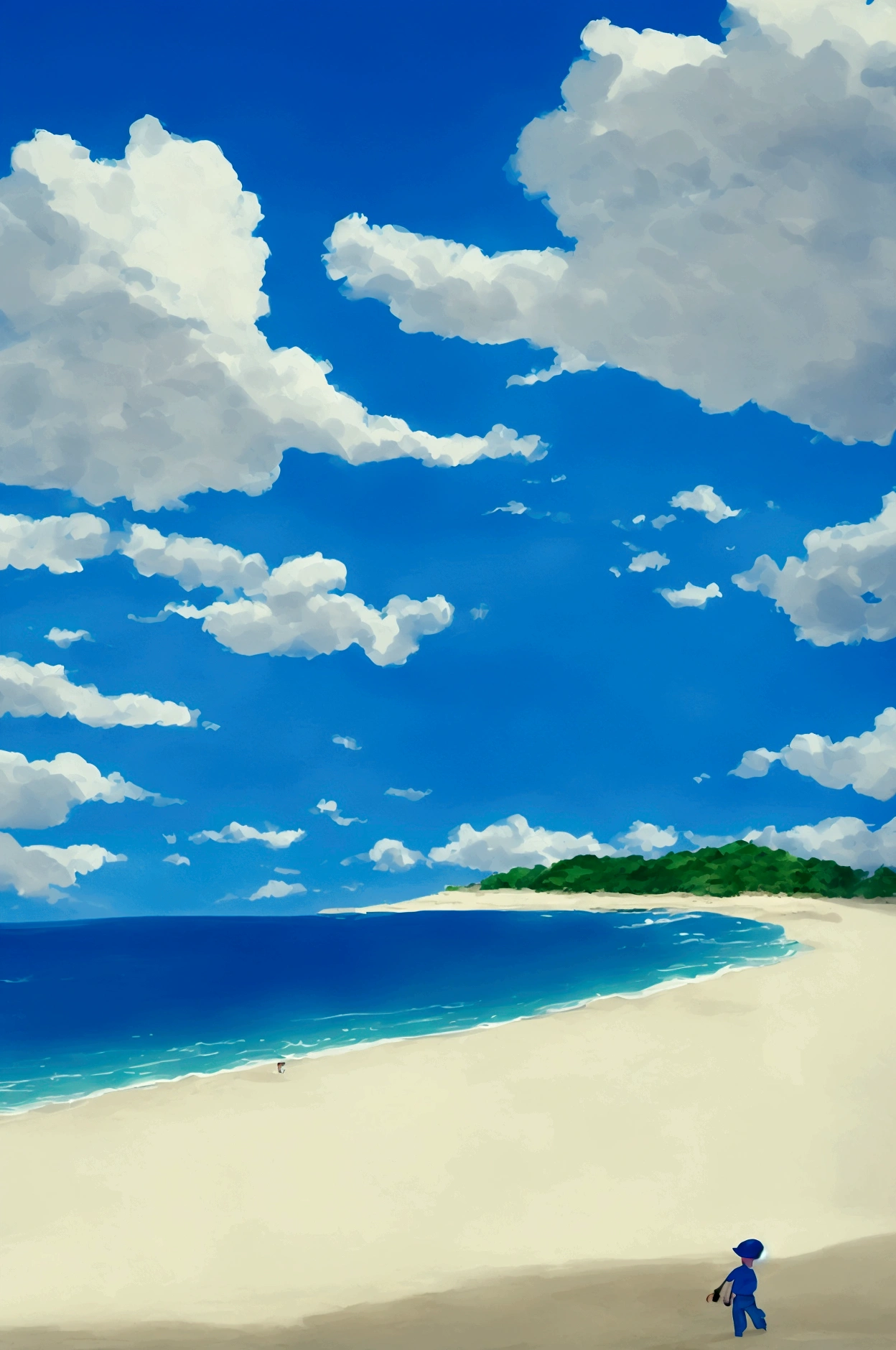 A magical summer on a beach and a boy looking at sky the boy in a blue pants the sky is full of dragons and the beach is very beautiful at evening
