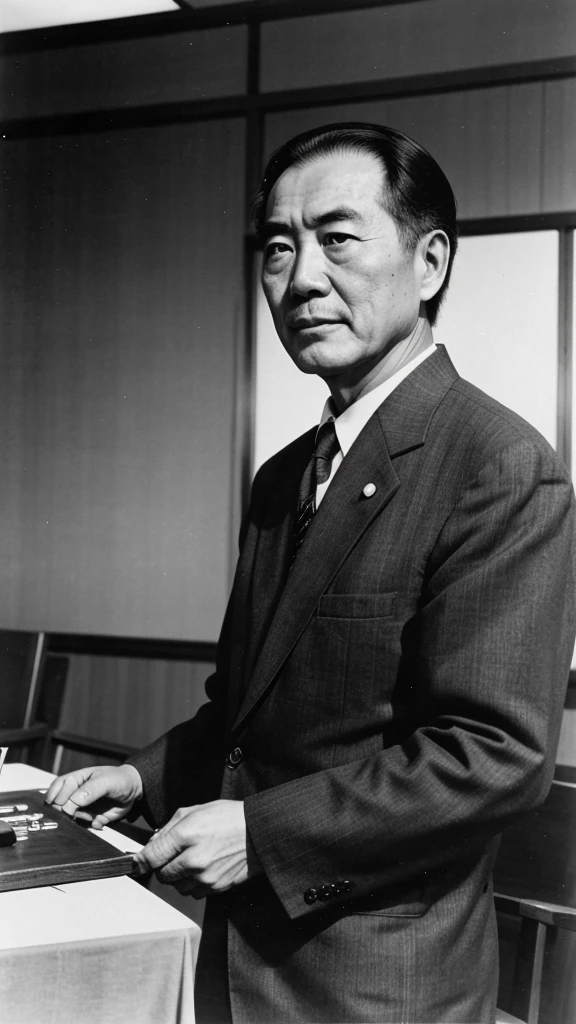 "Display photos of an older Tsutomu Yamaguchi, focusing on moments where he is speaking at peace conferences or events. Include images of him with other atomic bomb survivors, showing his dedication to nuclear disarmament."