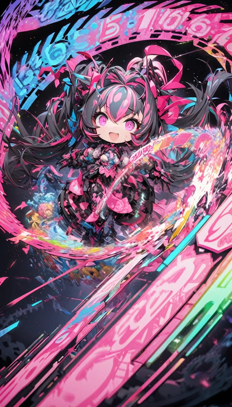 best quality, super fine, 16k, 2.5D, delicate and dynamic depiction, large gears of different colors, meshing together in various sizes, fluorescent pink and fluorescent grain digital number patterns, the gears and digital numbers work together to create a new worldview, a colorful dark fantasy, beautiful Karakuri dolls, Karakuri effects, slow motion effects, stop motion effects