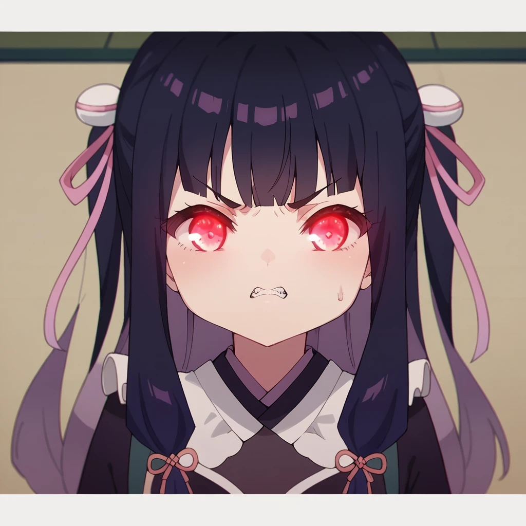 a result_9, a result_8_higher, a result_7_higher, h41k4,1girl,Single, Kimono, decor, Angry face, Red eyes,Glowing eyes