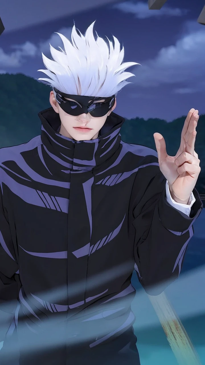 Boy, silver hair, blue eyes, serious sharp features, white skin, gray shirt and jacket