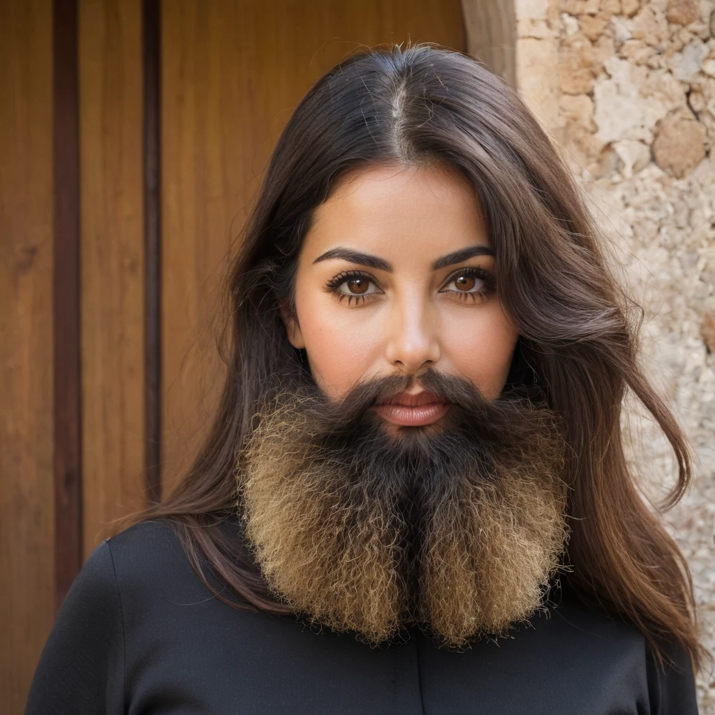Portuguese woman with huge shaggy beard