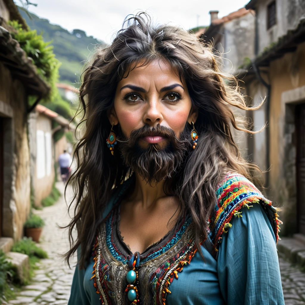 
Portuguese woman with huge shaggy beard