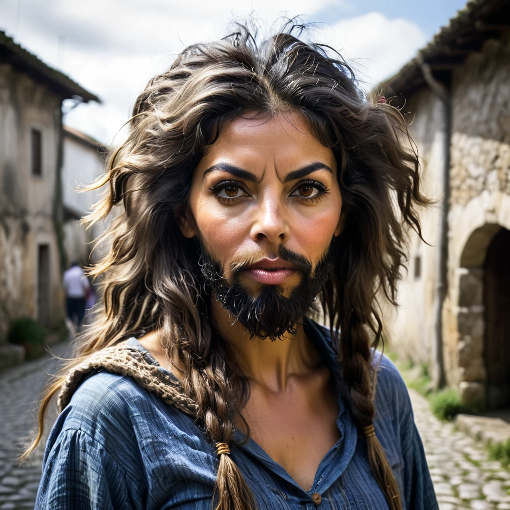 Portuguese woman with huge shaggy beard