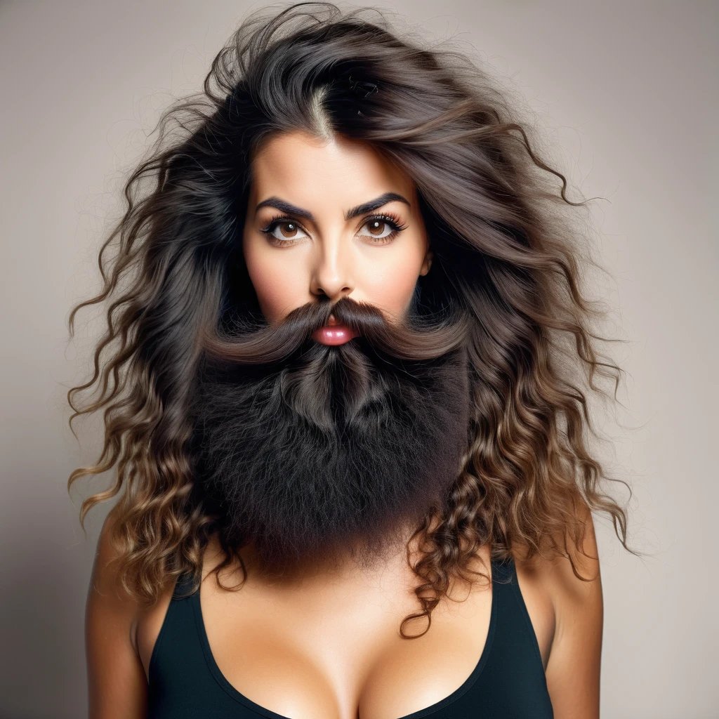 Portuguese woman with huge shaggy beard