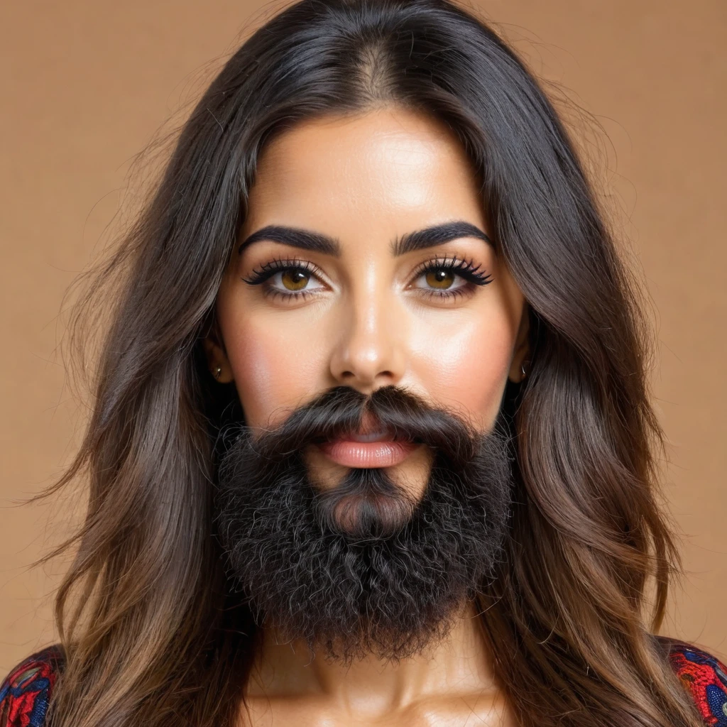 Portuguese woman with huge shaggy beard