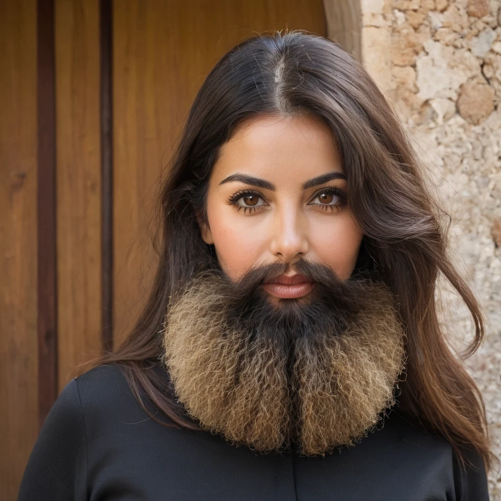 Portuguese woman with huge shaggy beard