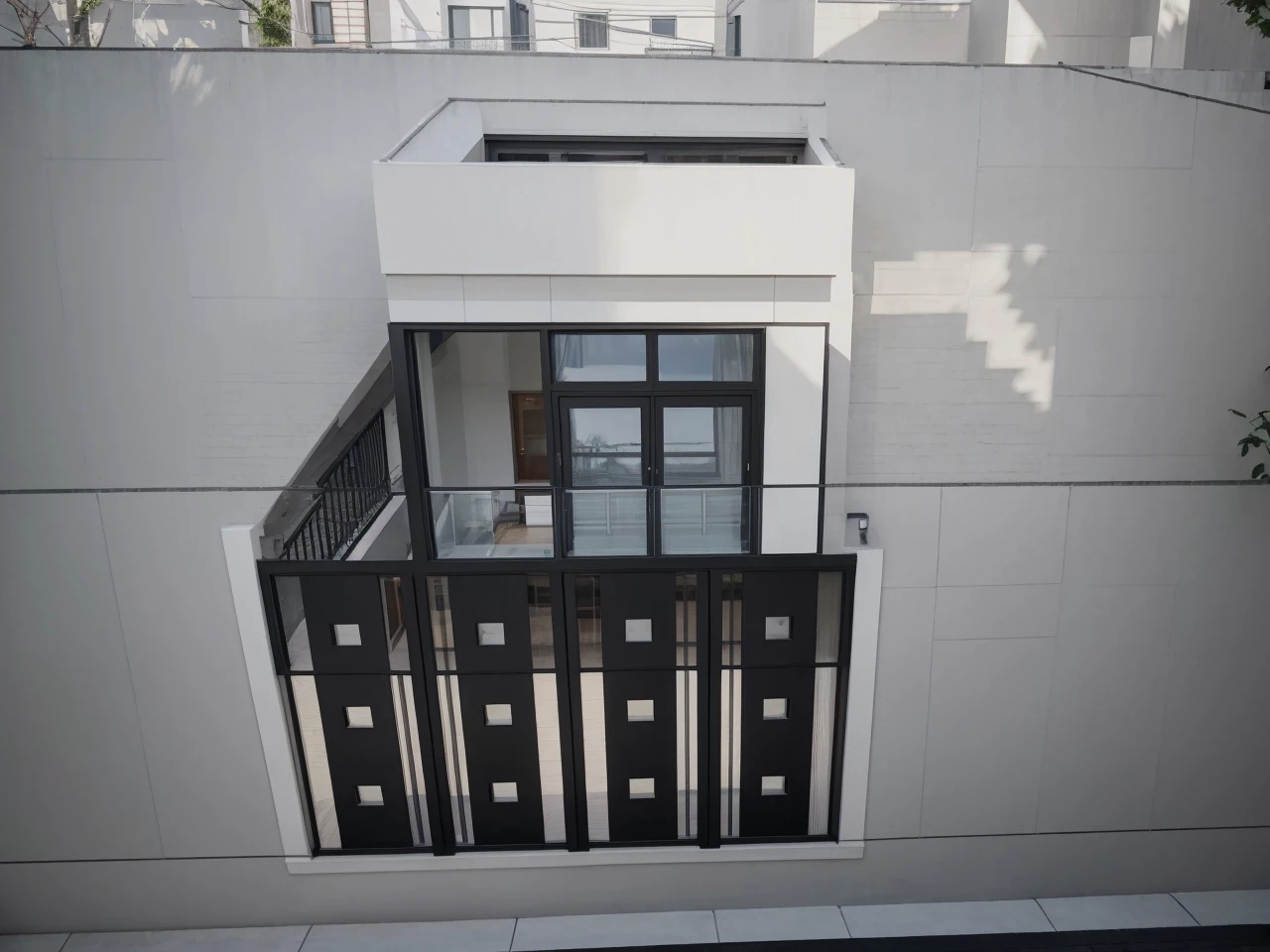 a 1-story townhouse with 3 bedrooms, detailed architectural exterior, minimalist design, clean lines, large windows, natural lighting, brick facade, tile roof, lush green landscaping, manicured garden, paved driveway, parked car, ambient lighting, cozy and inviting atmosphere