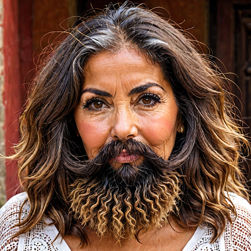 Portuguese woman with huge shaggy beard