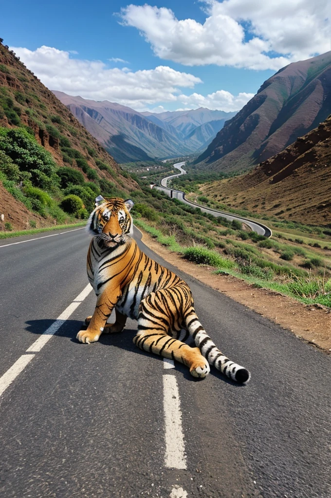 Hill station of hair bend road with the tiger in road 