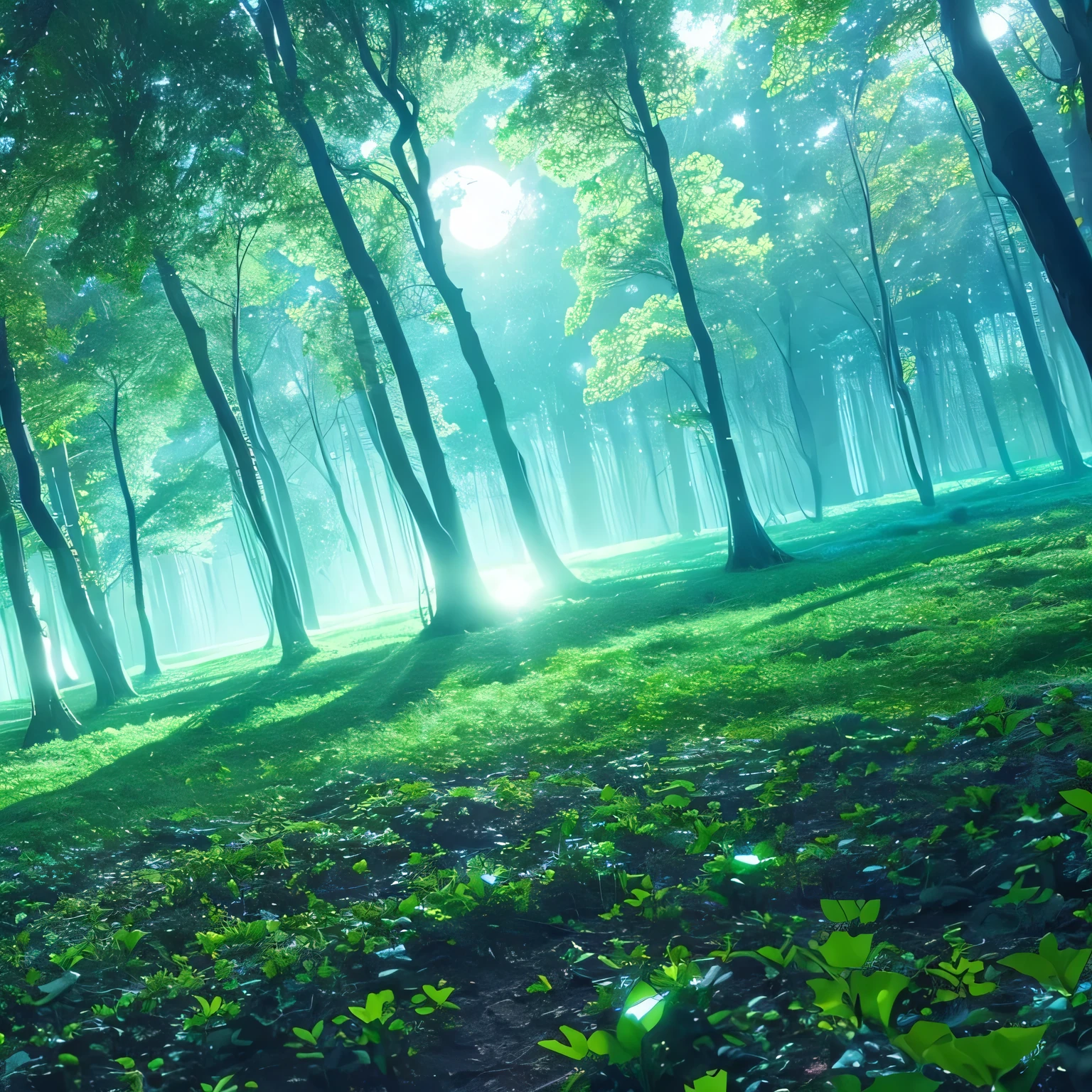 O Luminescent Planet: A planet covered in a glowing forest, with trees that emit blue and green light.