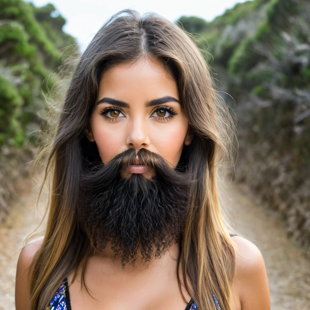 Portuguese woman with huge shaggy beard