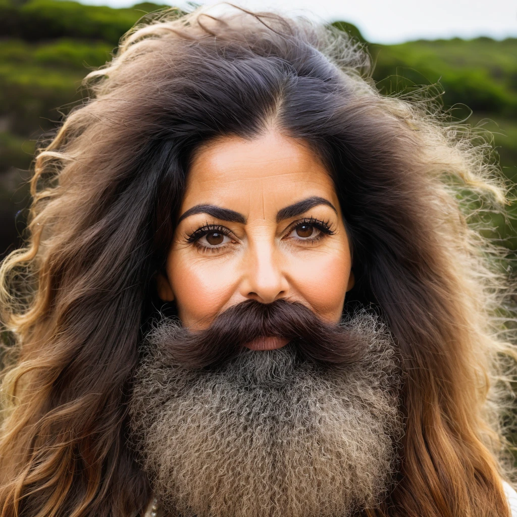 Portuguese woman with huge shaggy beard