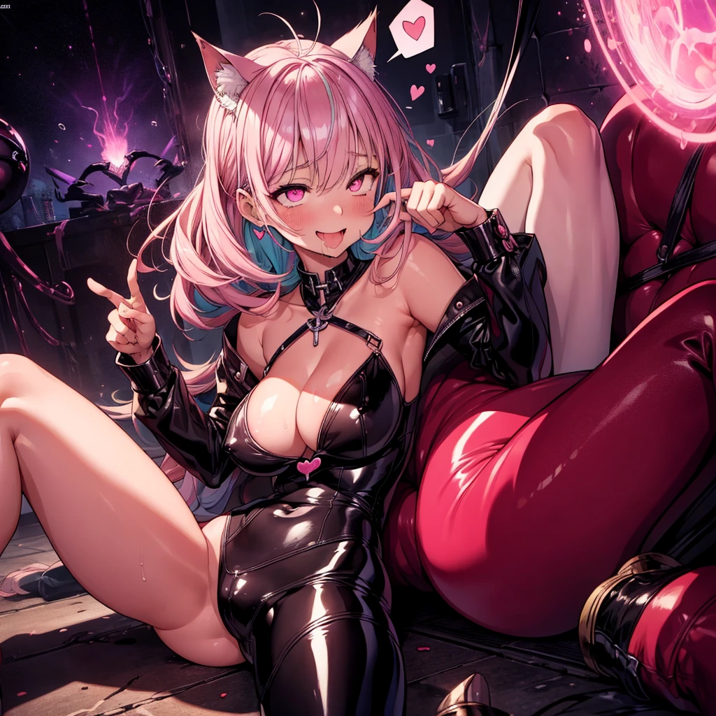 (masterpiece),(Highest quality),(Super detailed),(Best illustrations),(Best Shadow),(Absurd),(Detailed Background),(so beautiful), 16K, 8K,(Best illustrations),(Best Shadow), (so beautiful)Minato Akua, One person, alone, Big Breasts, , , fluorescent pink eyes, slender waist , heart-shaped pupils, , , Oculogyric crisis, , empty eyes, blank eyes, Perfect figure, , paw pose, Arched back, tongue out, , , orgasm, afterglow, erotic smile, , , Open your mouth languidly, , , , Sexy posture, , , cross-eyed, rolling eyes, , water eyes, , Hypnosis Facility, Brainwashing, , , saliva trail, , shiny skin, BDSM, Breast fetish, latex, , torogao, ahegao, BREAK, , Dramatic lighting, , , , night, , , Torrent of Light, mysterious, spoken heart, brainwash ,