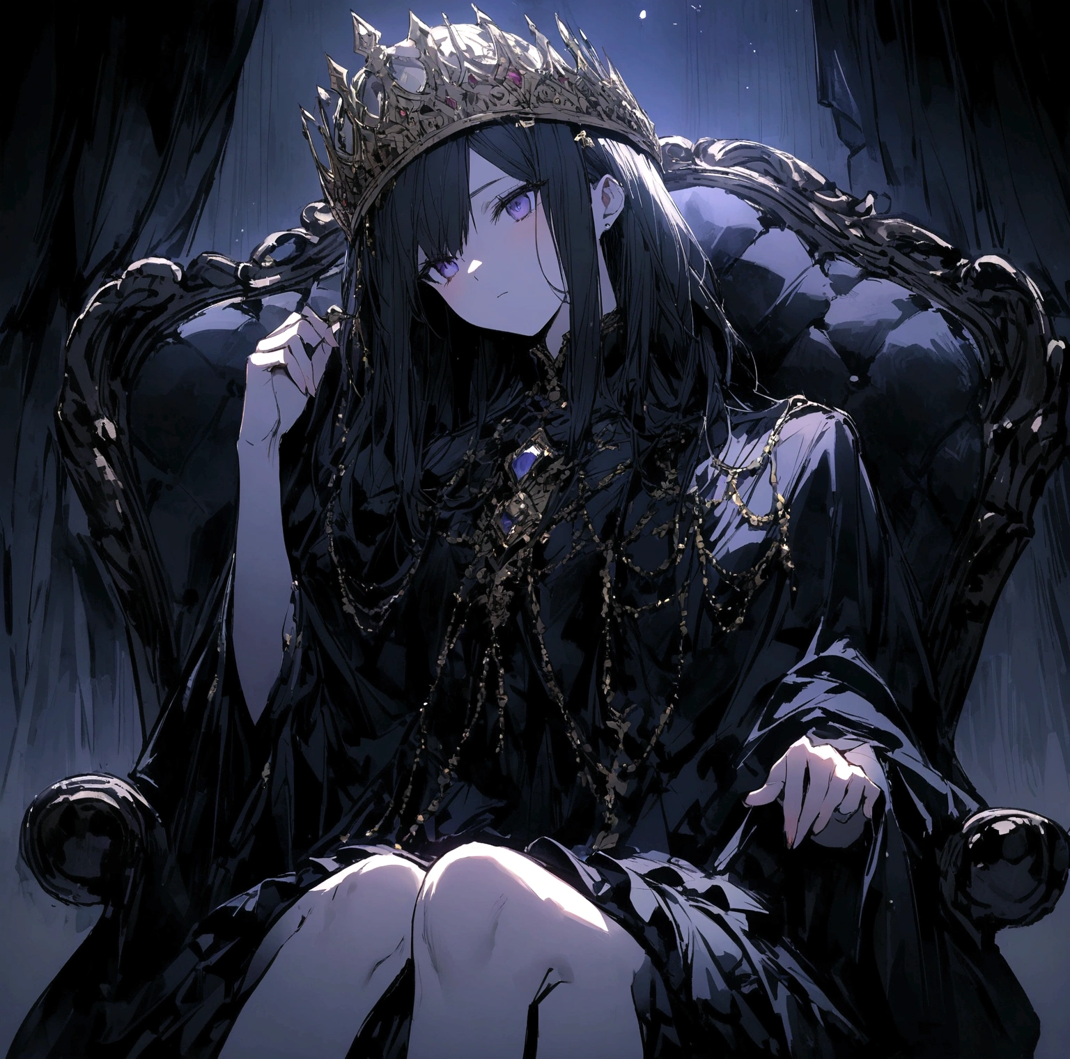Sitting down wearing a crown、juvenile In the dark moonlight