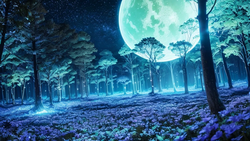O Luminescent Planet: A planet covered in a glowing forest, with trees that emit blue and green light.