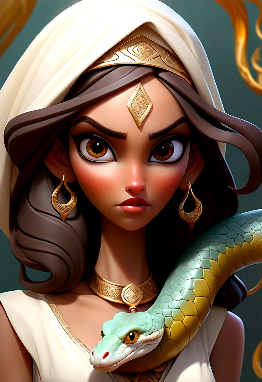 Arabian woman with a snake around her neck and a fan, portrait of a scorpion goddess, Liliana Vess, Snake Woman Hybrid, a stunning portrait of a goddess, goddess. Extremely high detail, Artgerm Julie Bell Beeple, goddess close-up portrait, Artgerm details, Tom Bagshaw Weta Studios, portrait of a beautiful goddess