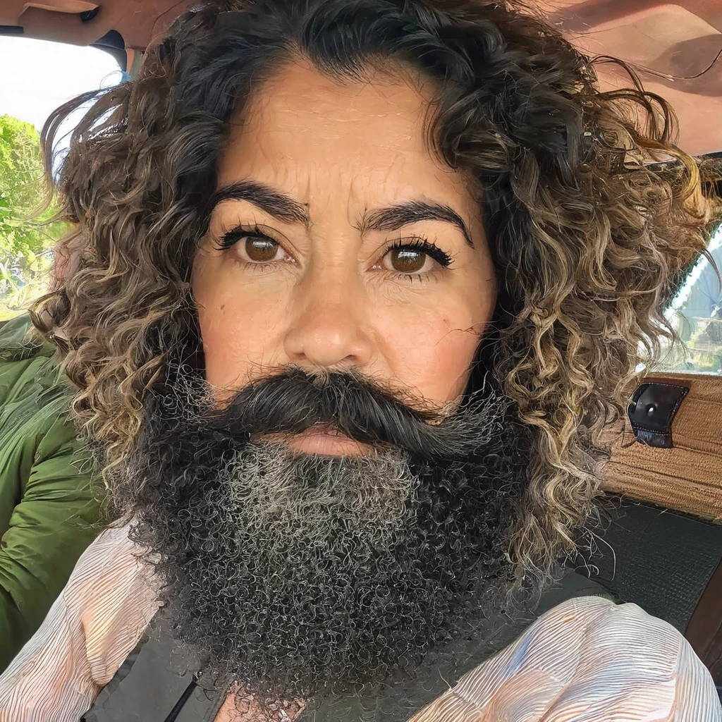 Portuguese woman with huge shaggy beard