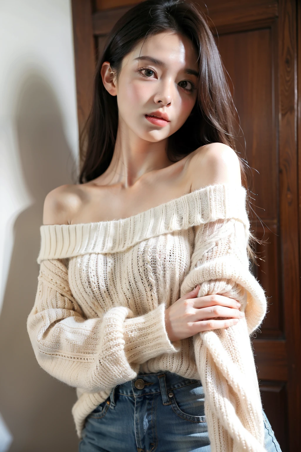 ((best quality)), ((masterpiece)), (detailed), 1 Girl, Off-shoulder sweater, 