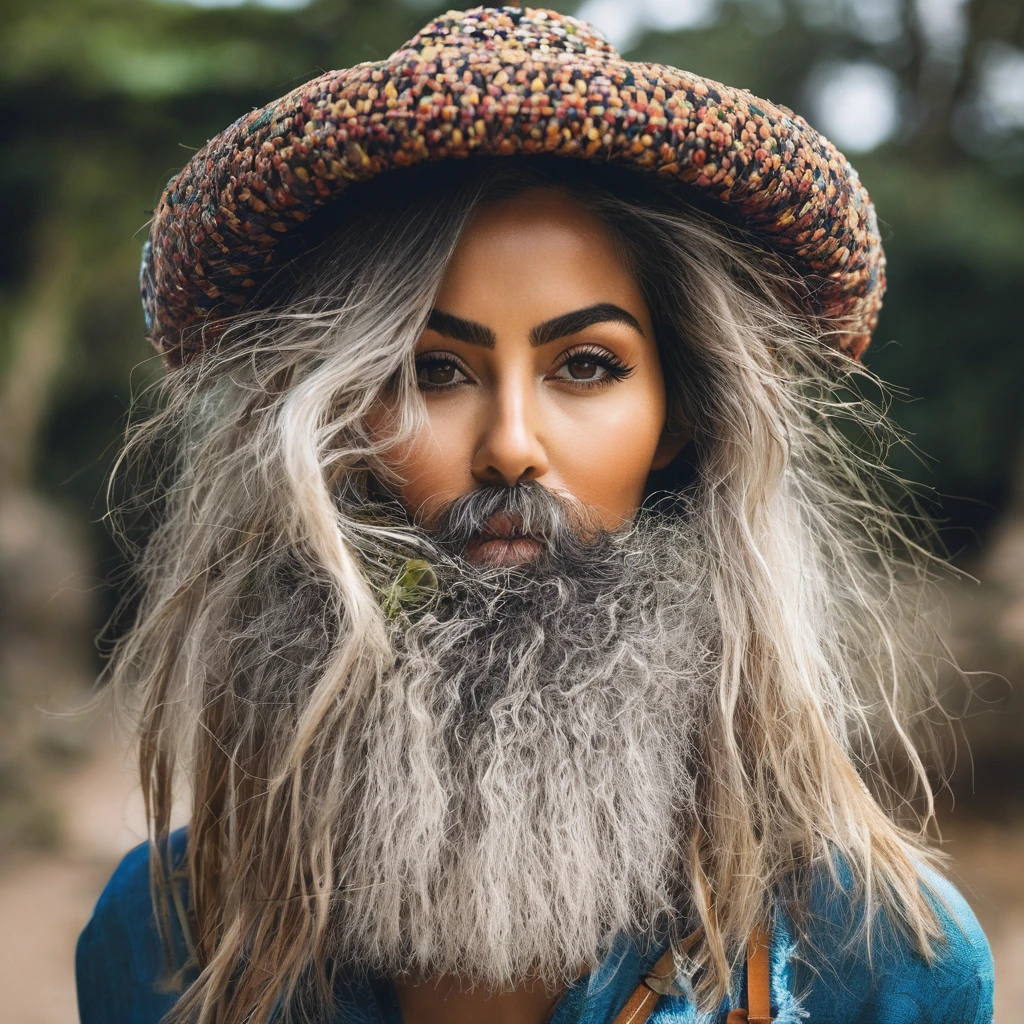 Portuguese woman with huge shaggy beard