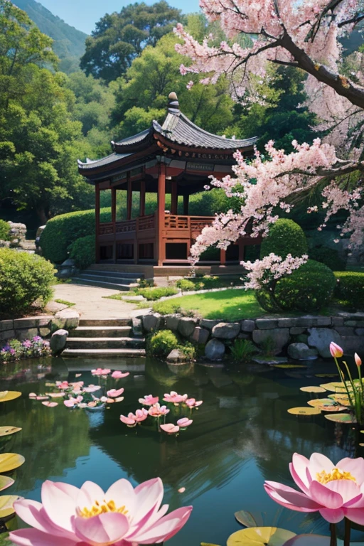 A beautiful detailed peach blossom garden in ancient China, lush peach trees in full bloom, intricate stone bridges, serene ponds with lotus flowers, exquisite traditional Chinese architecture, ancient scholars strolling through the garden, no light, at night,(best quality,4k,8k,highres,masterpiece:1.2),ultra-detailed,(realistic,photorealistic,photo-realistic:1.37),HDR,UHD,ultra-fine painting,sharp focus,physically-based rendering,extreme detail description,professional,bokeh,landscape,intricate details,