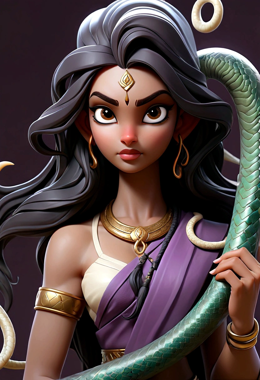 Lord Shiva with a snake around his neck and holding a fan, Skin color is purple,portrait of a scorpion goddess, Liliana Vess, Snake Woman Hybrid, a stunning portrait of a goddess, goddess. Extremely high detail, Artgerm Julie Bell Beeple, goddess close-up portrait, Artgerm details, Tom Bagshaw Weta Studios, portrait of a beautiful goddess