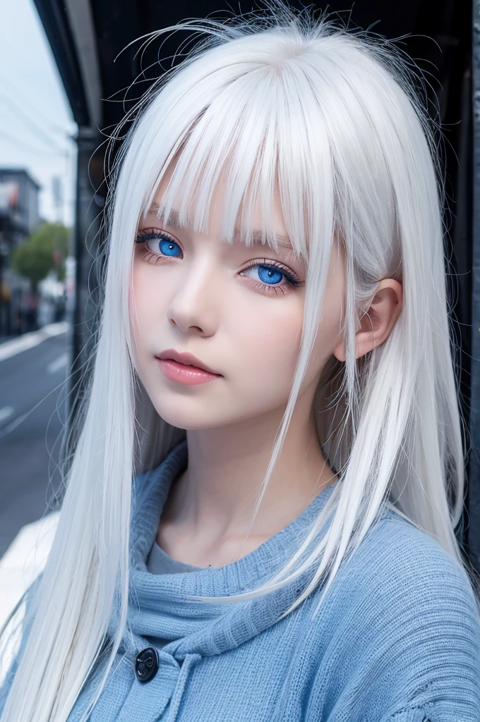 White haired, blue eyed girl