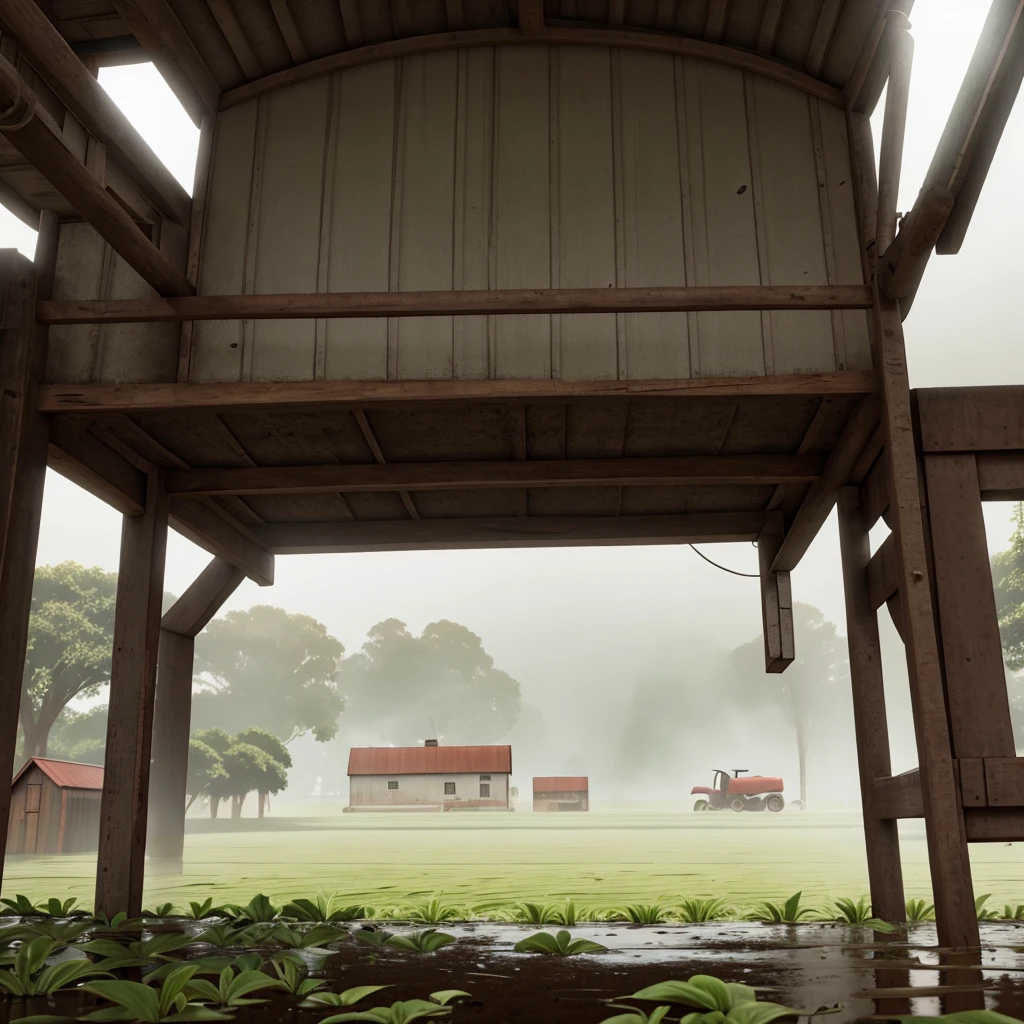 Heavy rain in farm.