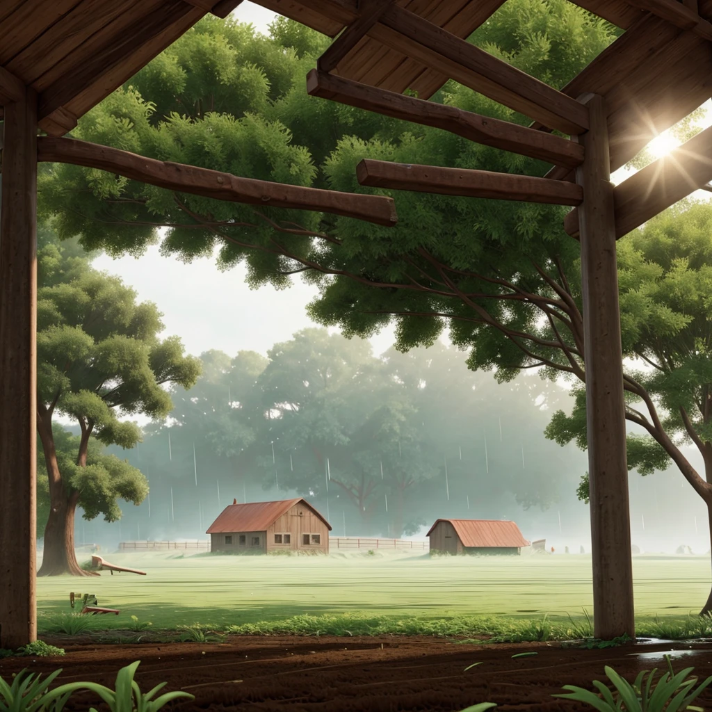 Heavy rain in farm. 