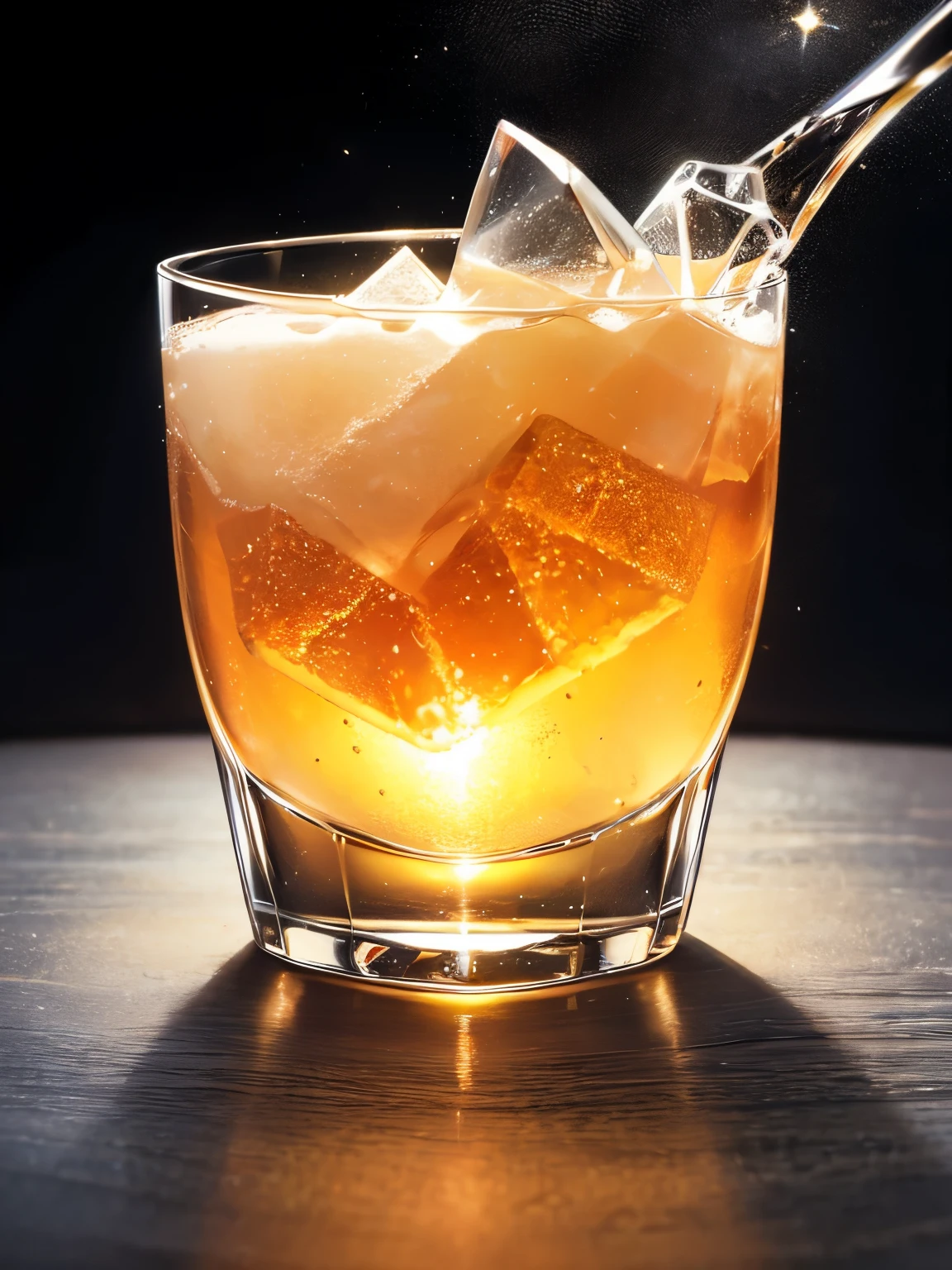 （detailed，illustration，masterpiece，）1 cup soda，Bubbling，Ice cubes，glass，put it on the table，Close Range，detailed，Tempting