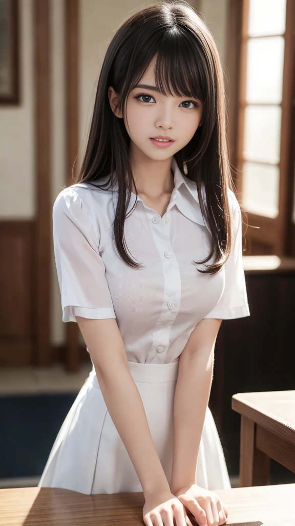 (8K, Highest quality, masterpiece:1.2, RAW Photos), One girl, (e schrl, Idol, beautiful girl, Baby Facekin Dentition:1.5), night, (dark), Clear background indoors, Beautiful Bangs, nice, (Clothing and uniforms:1.3), (Attractive breasts:1.2), ((奇妙なdark部屋:1.3)), (Mouth closed:1.2, Beautiful Eyes, Fine grain, Detailed Iris, Beautiful Lips, Beautiful Nose, Beautiful Face), (primary color:1.5), (Beautifully glowing eyes:1.3), (Detailed eyes and face:1.3, Professional photography techniques), (Detailed hands:1.2), (Gaze at the viewer, blush:1.2, Sexy look)