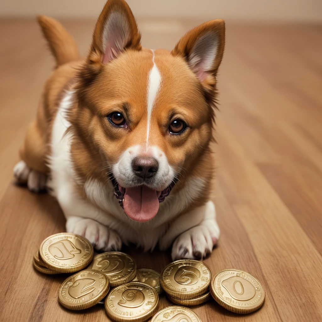 Create image dog face smiling look like doggy coins look