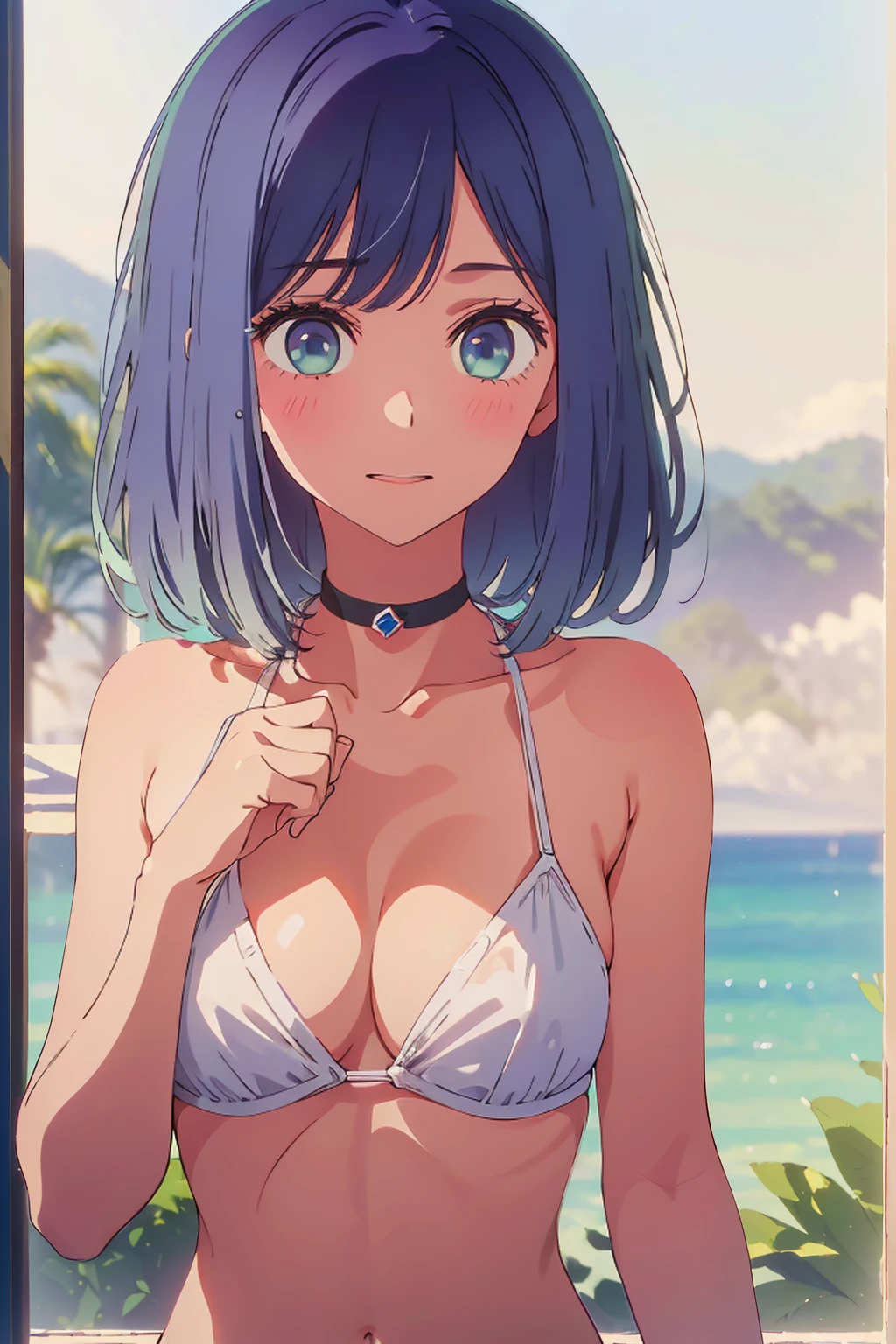 (Highest quality:1.4、masterpiece:1.4、Super detailed:1.4、8K:1.4)、(bikini、Big eyes、Very cute face)、F cup bust、Medium breast、Soft Breasts