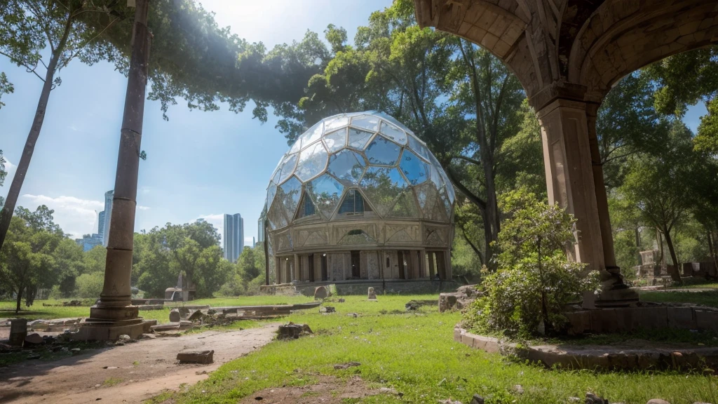 Ruins of Civilization: Remains of an advanced city in the middle of the forest, with a crystal dome in the center.