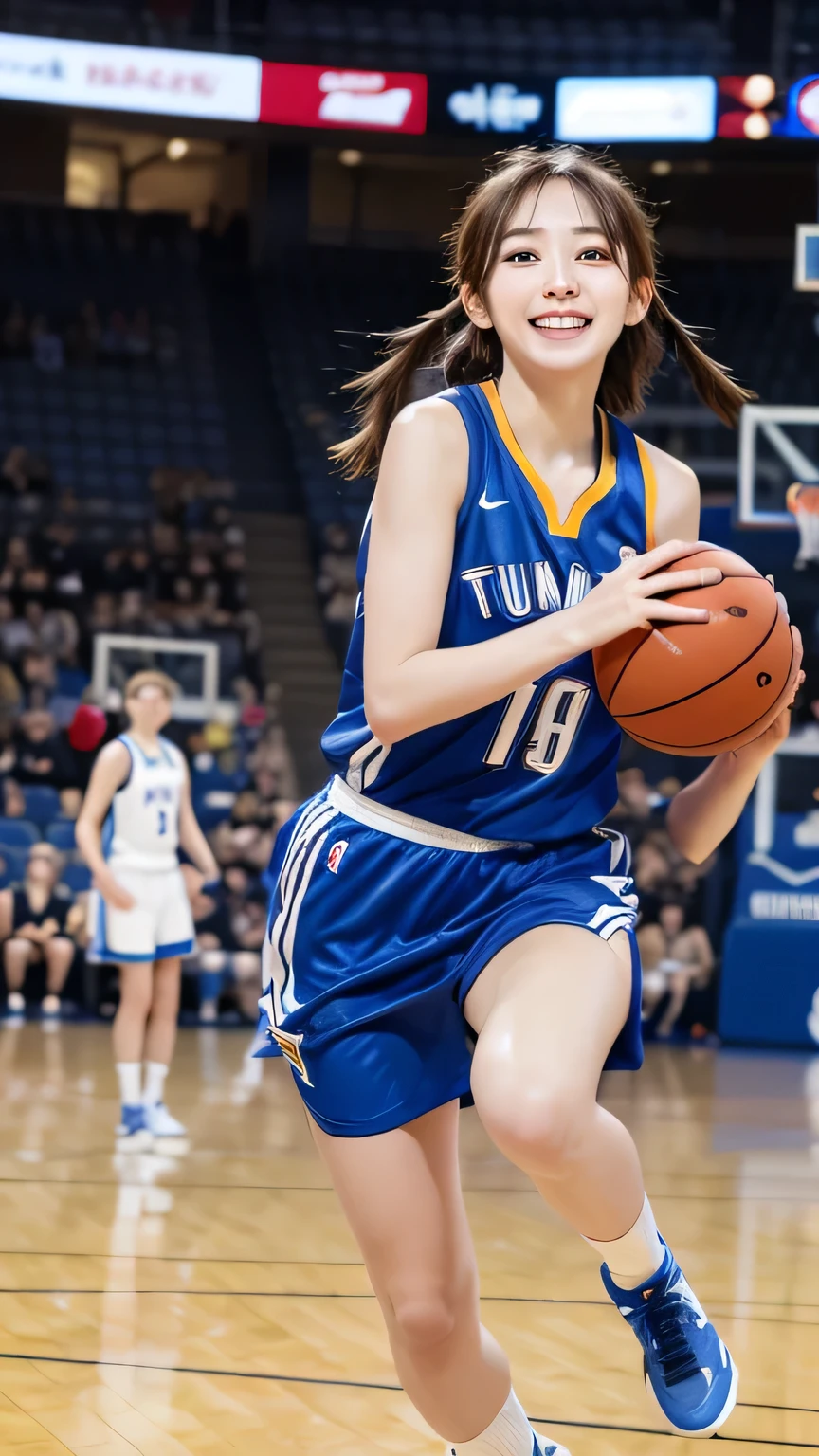 Best picture quality (8K, high resolution, Masterpiece: 1.2), super detailed, 215 Short Hair,Three braids long hair, -yeld wo,
situation: Basketball shooting practice。
detailed:
angle: A shot from below capturing the moment the player jumps and shoots.。
atmosphere: With a determined look、Dynamism of movement。
background: Basketball court and goal。
The thunder danced beside her。Active Pause Focus on upper thighs
, random cute pose ,big eyes ,Puffy eyes , Heart Pupil, blush , huge shy smile , salute