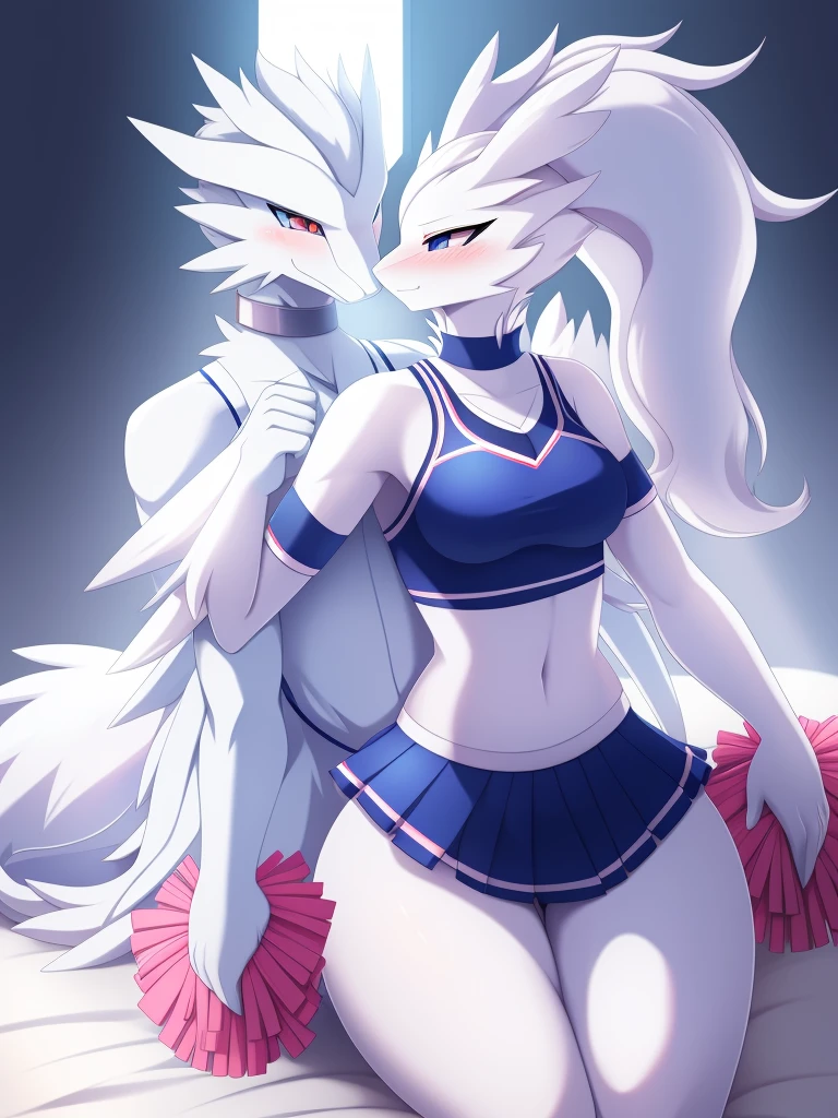 Reshiram,furry,Bust 87,Waist 57,Thigh 86,Good resolution,on the bed,Cheerleading uniform,Good light and shadow details,shade,sexy body,blushing,Have sex, have sex, woman, one girl