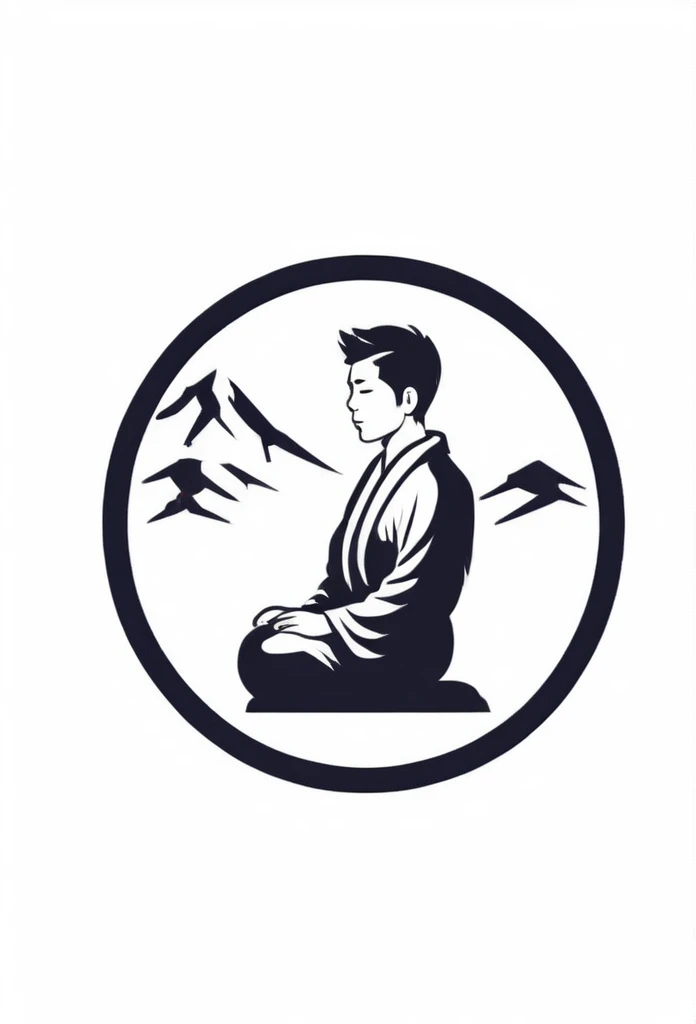 A stylish logo for a Japanese private sauna for one person、
Sitting quietly alone in the sauna、Sweat、The logo features a silhouette of a small gentlemanly male figure.
「Beautiful Japanese inn gardens」A logo with a motif. A cool, chic, and modern design. The background is white.