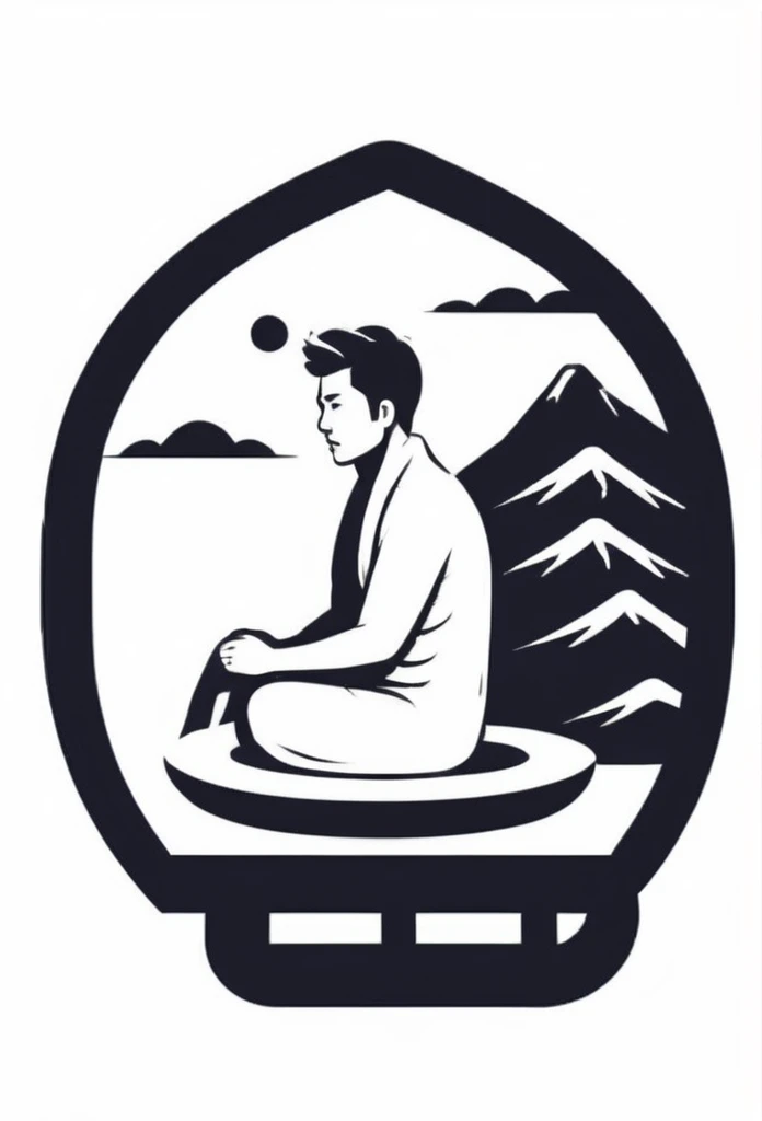 The stylish logo of a private sauna for one person in Japan,

The logo features a silhouette of a small gentlemanly man sitting quietly in a sauna and sweating

Logo with the motif of "Beautiful Japanese Ryokan Garden"



Pretty cool
chic and modern design

White background