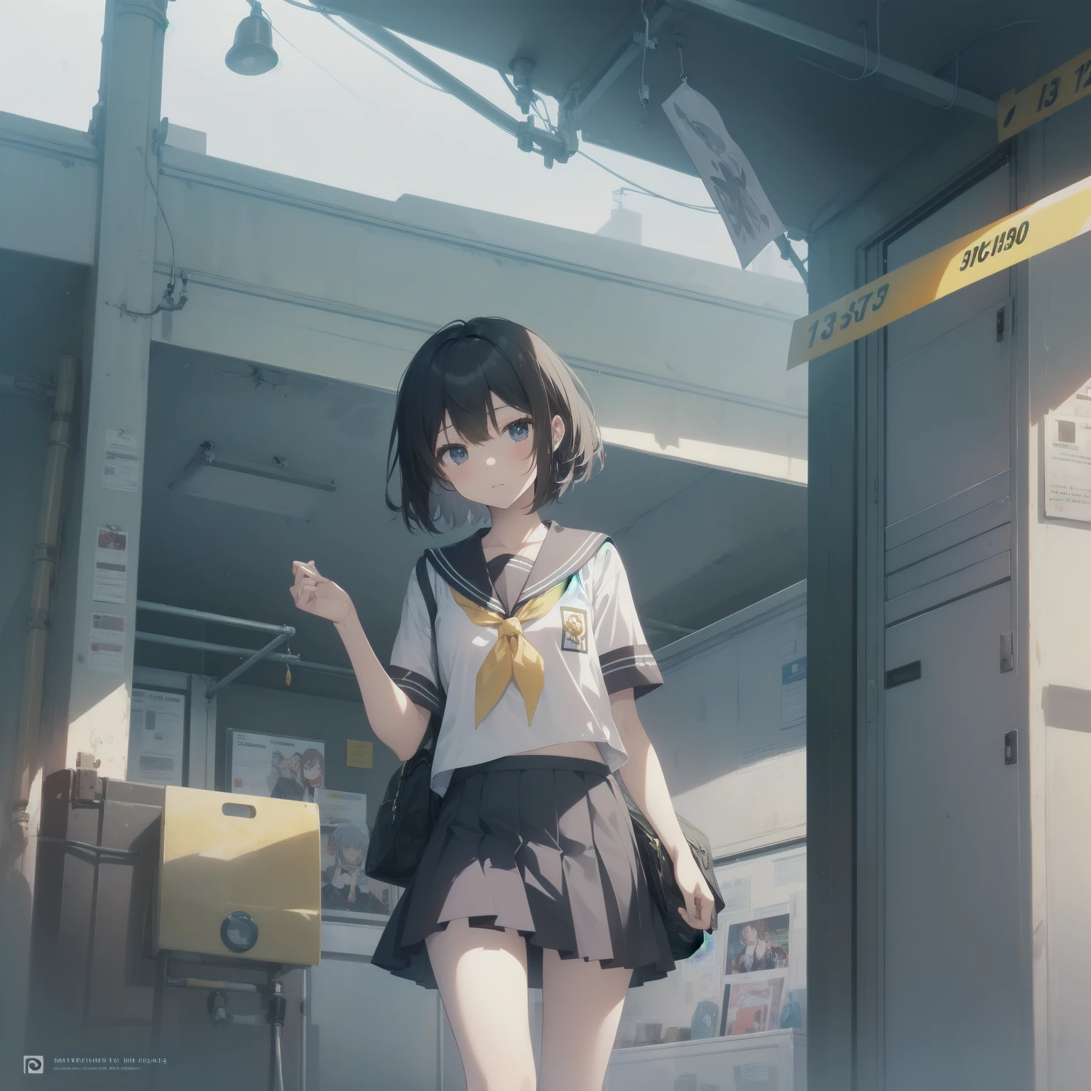 ultra-absurdres-Top quality by artist God, ultra-detailed, high resolution, anime moe artstyle, best anime 8k konachan wallpaper, pixiv contest winner, pool:2810, perfect anatomy,break, 1girl, (Please draw a girl walking sleepily to school alone. )break,(Solo,little female, 13-year-old:1.3),Full limbs, complete fingers,a junior high school student, (very short hair), short cut, flat chest, , small butt, small black eyes, beautiful detailed eyes, well-proportioned iris and pupils, expressive eyes, highres detailed hair, soft expression, salor school_uniform, sailor collar, serahuku, bow, pleated skirt,(Detailed Lighting), (Detailed background), in the School commute route. break,super detailed skin, Best cinematic lighting powered by famous artist, 8k,beauty illustration,photoshop_(medium),very aesthetic,break,((artist:yuuji_(and) )), artist:clamp ,artist:carnelian ,artist:kantoku ,
