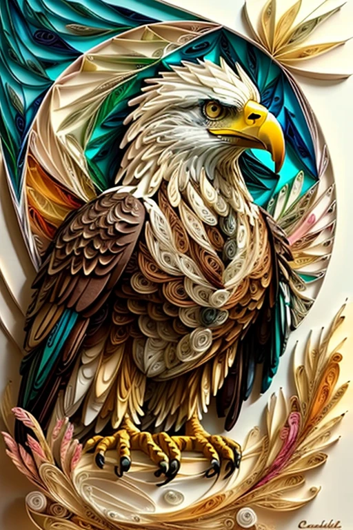 Eagle, quilling de papel multidimensional, artistry, o 08k, comely, colorfully, Master Pieces, maximum quality, best qualityer, artistry oficiale, comely and aesthetic,