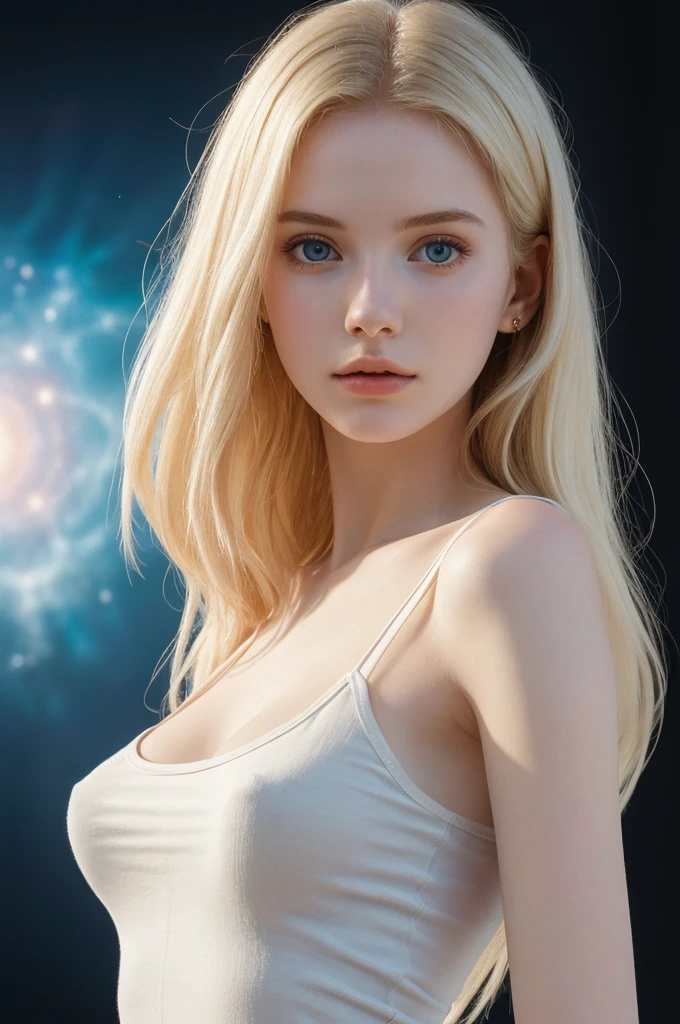 masterpiece, best quality, cinematic photo, anatomically correct,
digital artwork illustration ,
innocent 20yo woman, pale skin,
polish,
pronounced feminine features,
(stretching),
t-shirt,
straight blonde hair,
large breasts,
(cosmic background),
dark illustration style,
(8k, dynamic composition, photorealistic, sharp focus), elaborate background, cinematic, rule of thirds,
backlight,
film grain,
intricate details,
fine details,