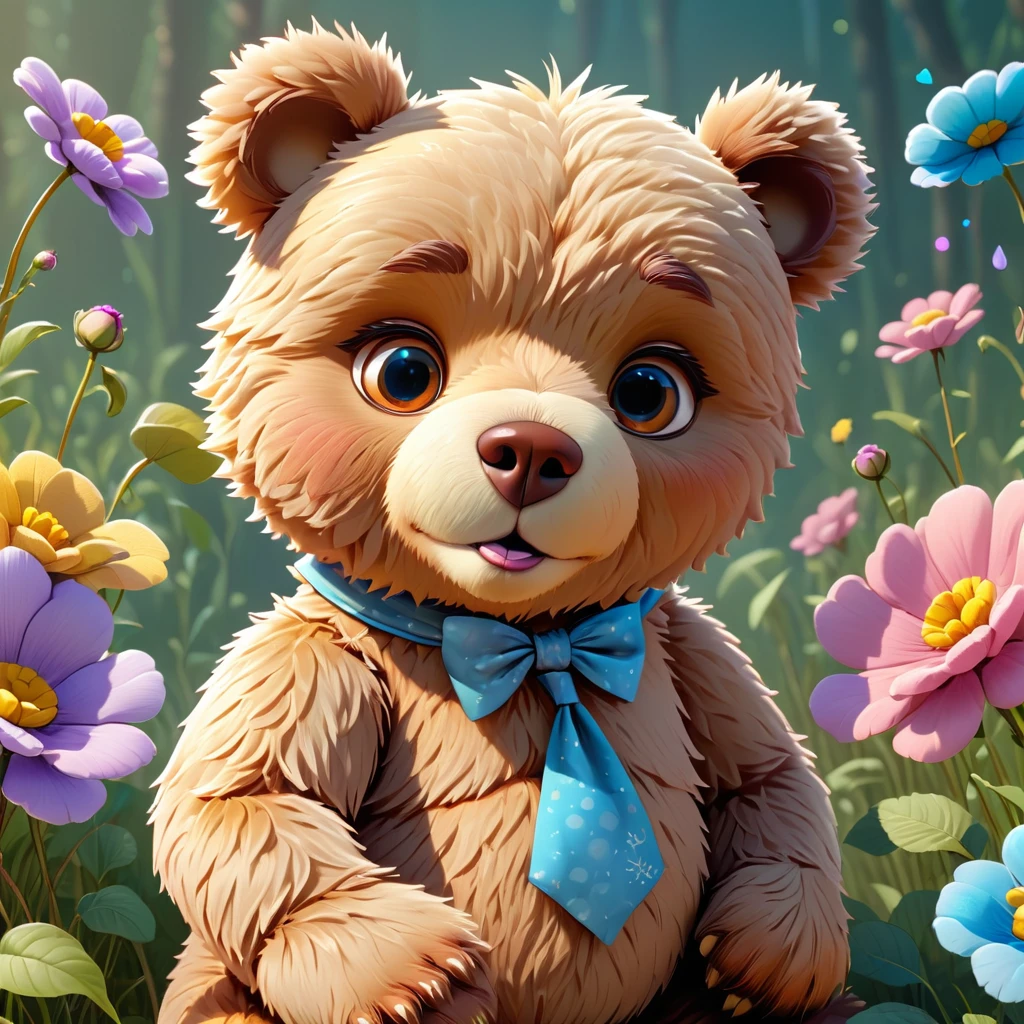 ((((masterpiece), (Best quality), (Ultra-detailed), cartoon illustration of a charming teddy bear aesthetic, Fantasy, 12k resolution, bright shades