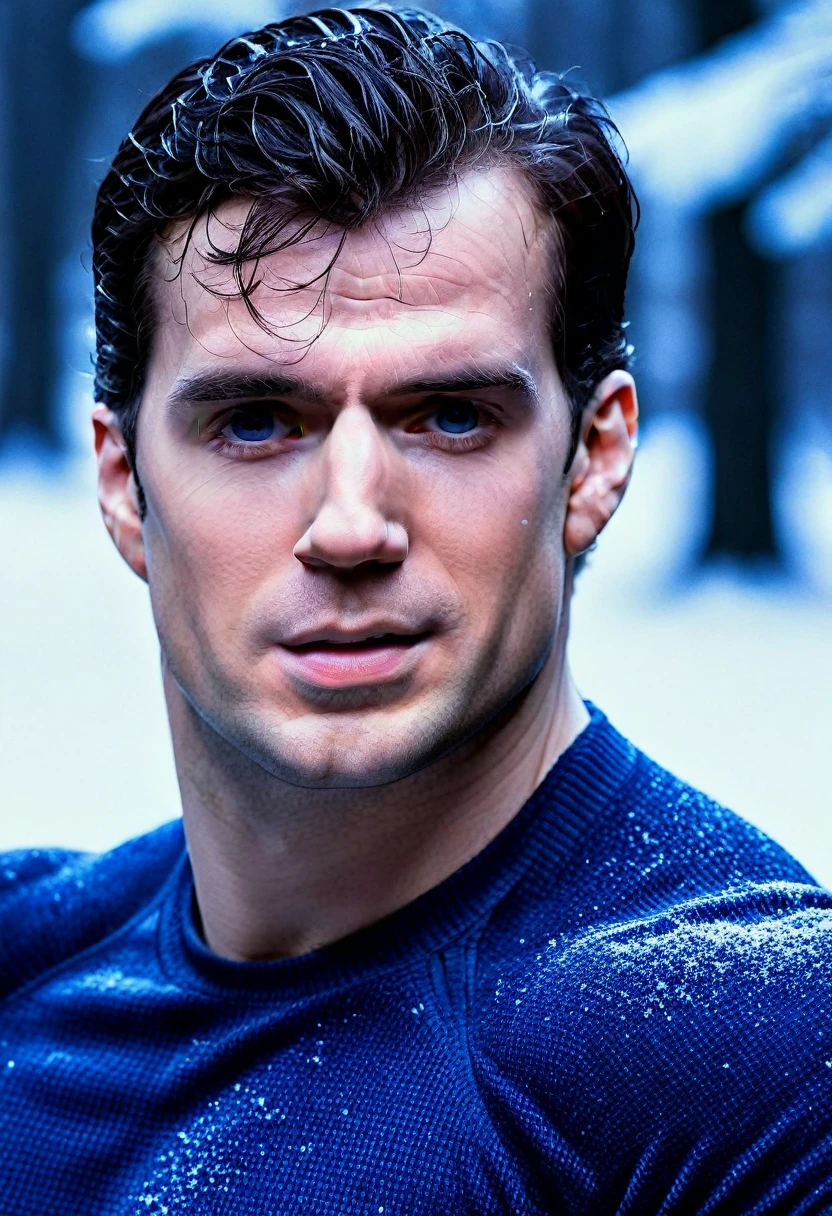 Ultra-detail, (highres:1.1), best quality, (masterpiece:1.3), Ultra Realistic cinematic Photo, dynamic posture posing in snowy park, Henry Cavill a man from side, walking, fitness champion, handsome Mr. World, perfectly shaped, symmetrical muscled body with six-pack abs, pecs, biceps, thin waste, V-shaped back, symmetrical face, perfect jawline, modern haircut, dark blue eyes, high detailed white skin, high detailed face, realistic pupils, realistic eyes, high detailed eyes, realistic iris, 8k UHD, soft lighting, high quality, film grain,