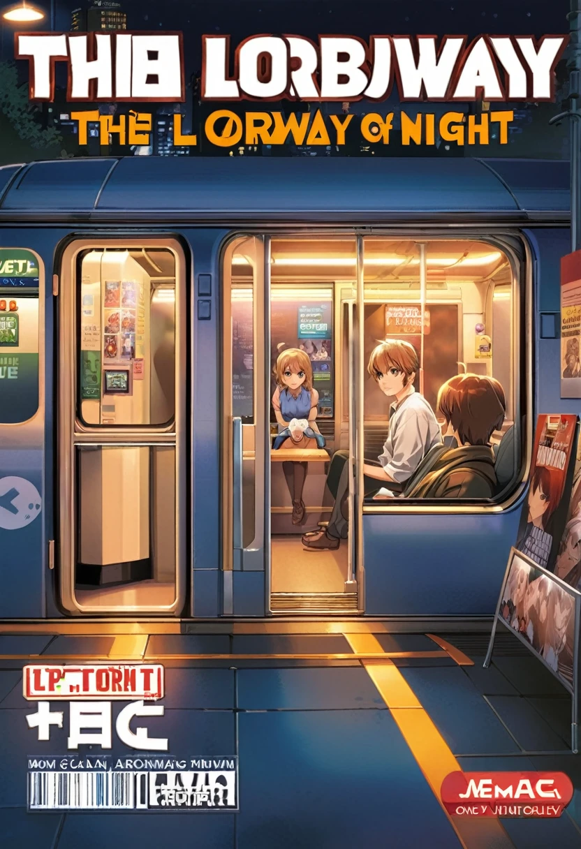 Manga cover style, detailed. best quality, art, the style of Lora Marvin. a subway at night