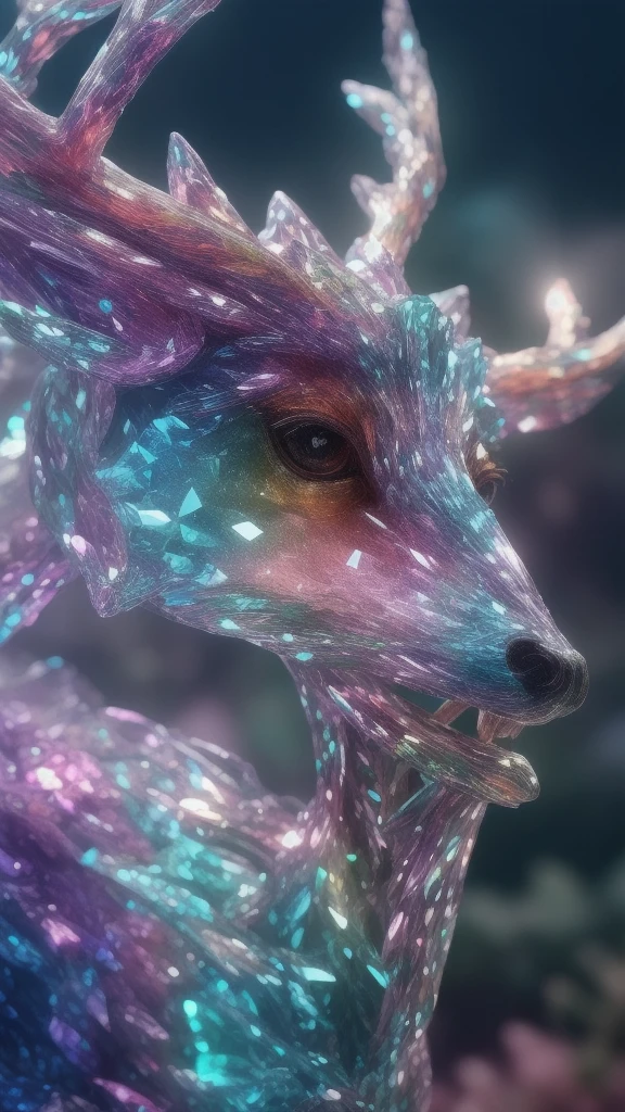 crystals fantasy, close up, crystal deer is running in the jungle,
fantasy, galaxy, transparent,
shimmering, sparkling, splendid, colorful,
magical photography, dramatic lighting, photo realism, ultra-detailed, 4k, Depth of field, High-resolution